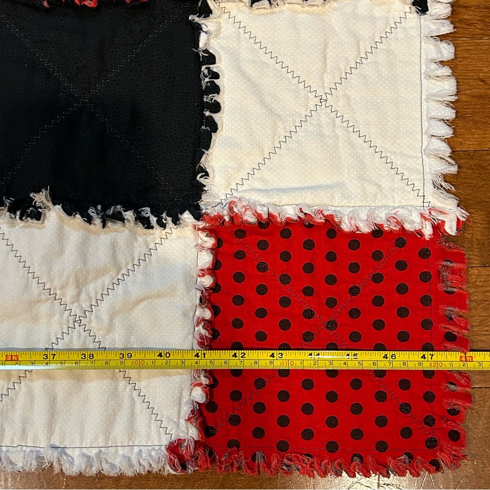 Hand Crafted Red, Black, and White Patchwork Throw - Picture 10 of 10